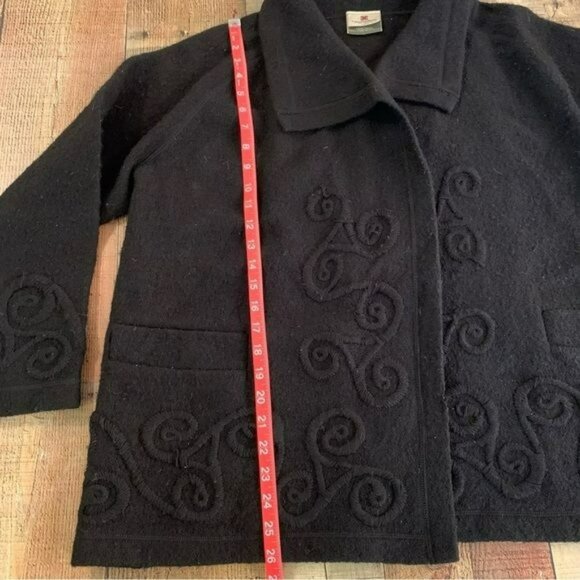 Carraigdonn women's size XL Wool Open sweater top with celtic woven design black - Picture 5 of 8